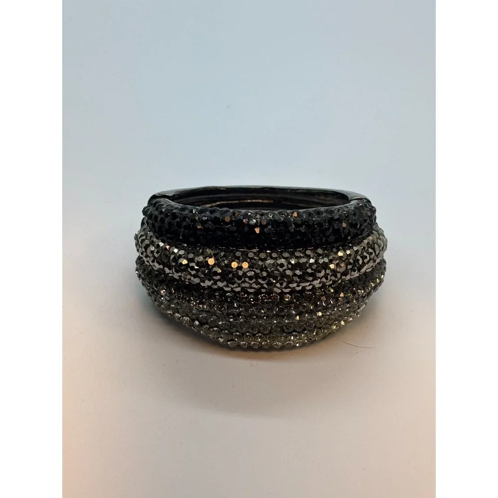 Cuff Bracelet Hinged Romantic Whimsigoth Dramatic Black Gray Silver Fashion‎